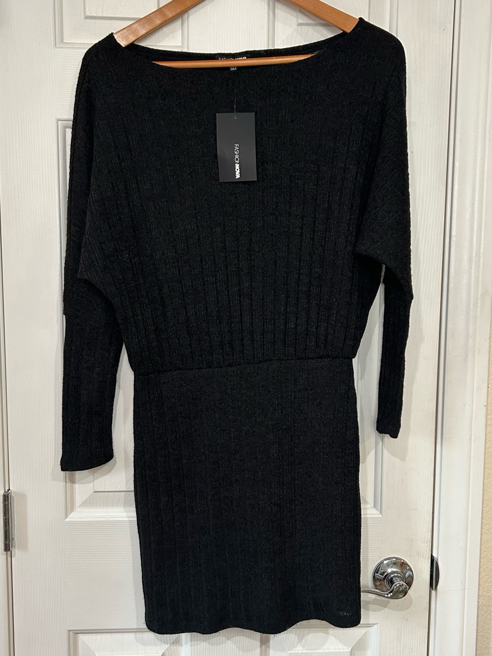 FASHION NOVA A Forever Thing Ribbed Knit Black Mini Dress NWT Size M